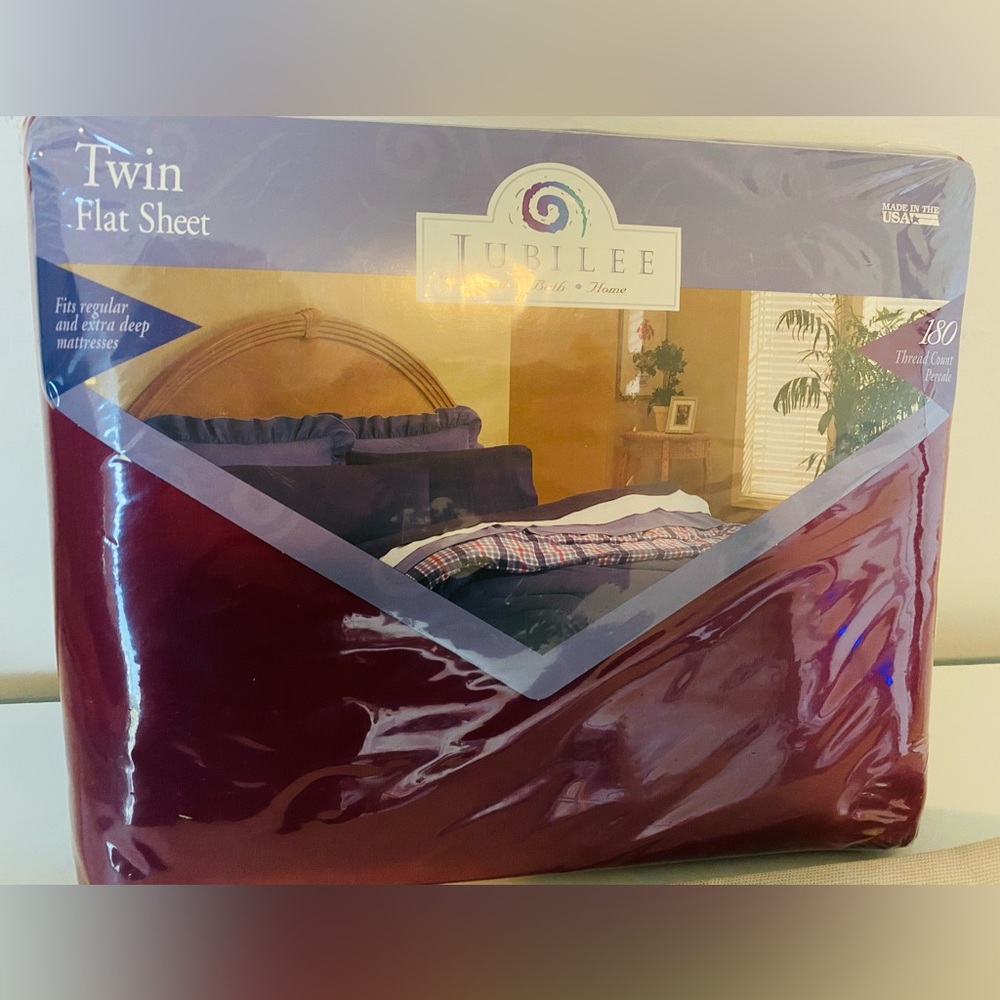 Vintage Jubilee NOS Twin Flat Sheet Made in USA Wine Percale 180 Thread Count